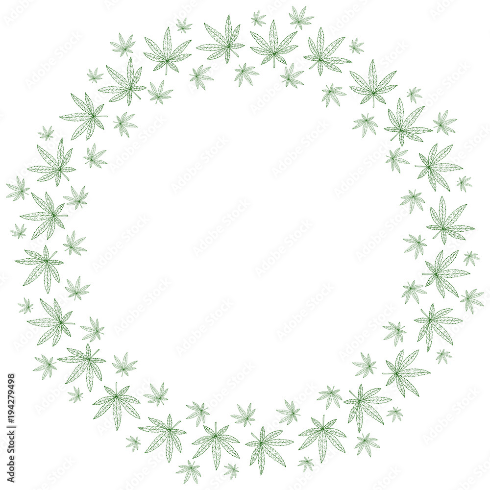 Round frame from marijuana leaves. Suitable for use in the design of packaging, advertising, posters Round frame from marijuana leaves. Suitable for use in the design of packaging, advertising, posters