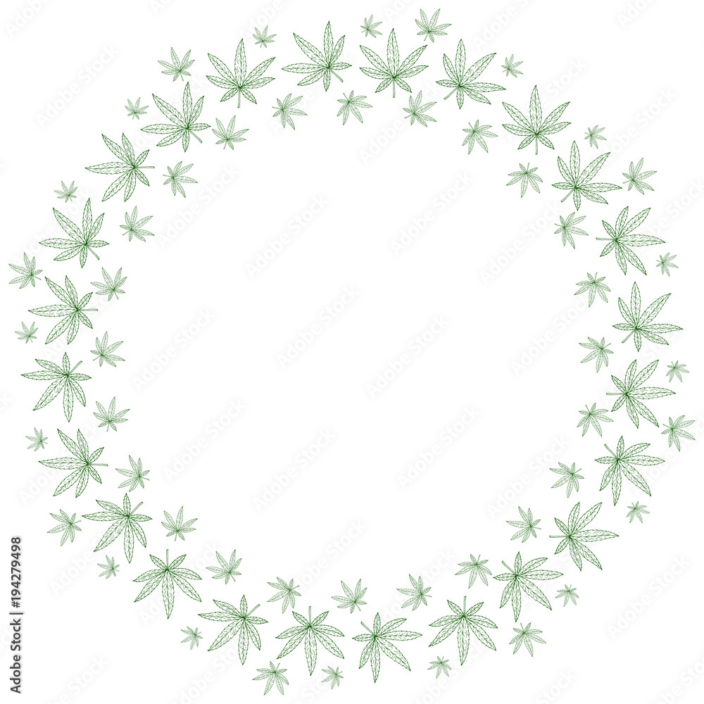 Round frame from marijuana leaves. Suitable for use in the design of packaging, advertising, posters