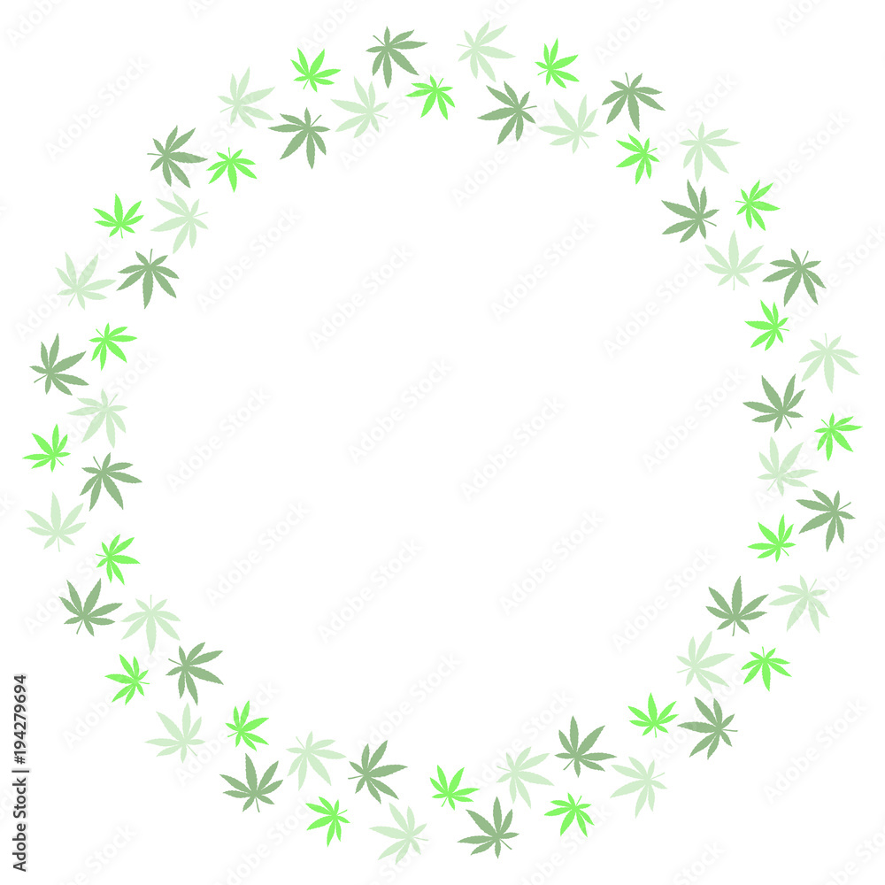 Round frame from marijuana leaves. Suitable for use in the design of packaging, advertising, posters