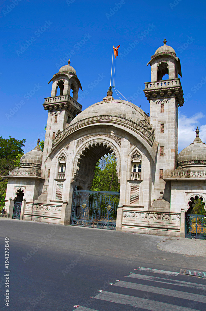 Royal entrance gate of The Lakshmi Vilas Palace, was built by Maharaja Sayajirao Gaekwad 3rd in 1890, Vadodara (Baroda), Gujarat