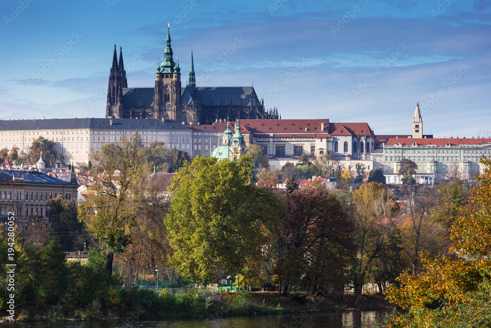 Prague Castle and Saint Vitus Cathedral at summer day