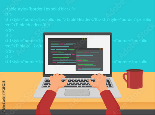 Vector programming, coding and web development code concept.