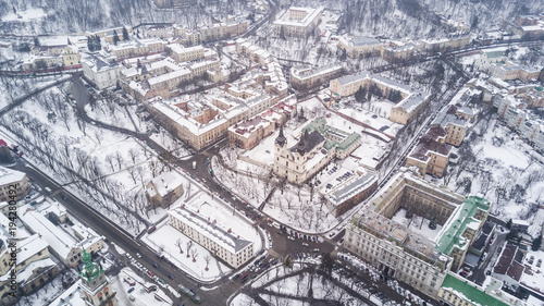 February, 2018 - Lviv, Ukraine. Top View of Lviv City Centre in snow from above in winter. Top view of city council. © F8  \ Suport Ukraine