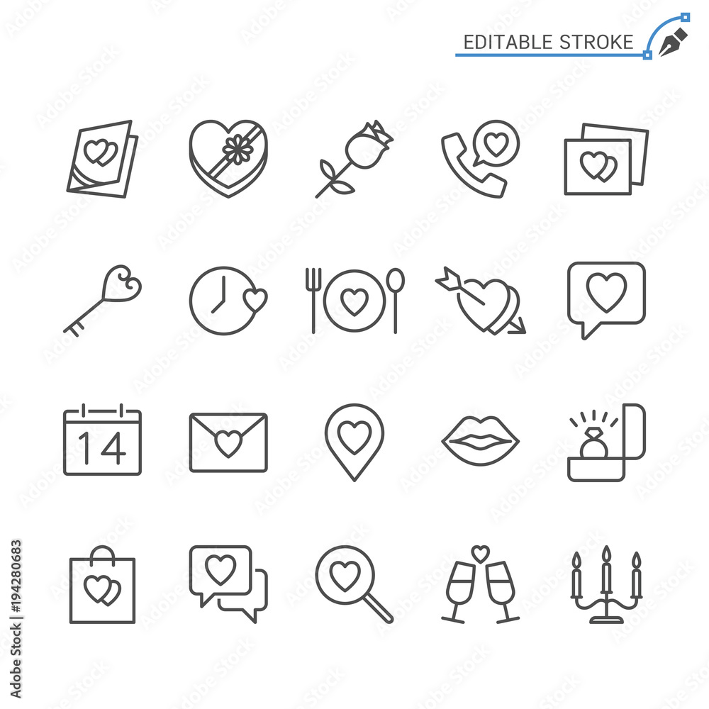 Valentine's day line icons. Editable stroke. Pixel perfect. Valentine's day line icons. Editable stroke. Pixel perfect.