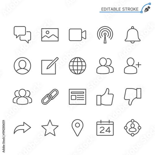 Social network line icons. Editable stroke. Pixel perfect.