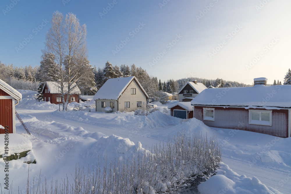 the winter in swedish Lapland, houses
