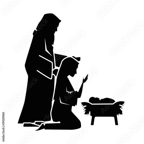 holy family silhouette christmas characters vector illustration design