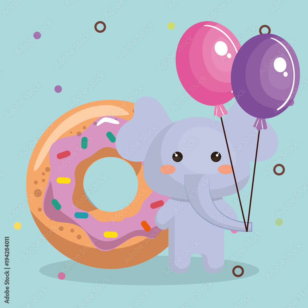 cute elephant with balloons air party sweet kawaii birthday card vector illustration design cute elephant with balloons air party sweet kawaii birthday card vector illustration design