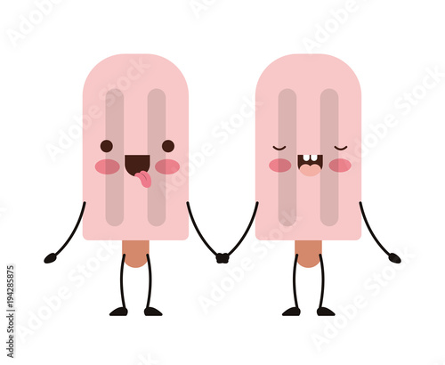 delicious ice cream palette couple kawaii characters vector illustration design