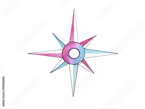 watercolor compass, isolated on white background.hand drawn