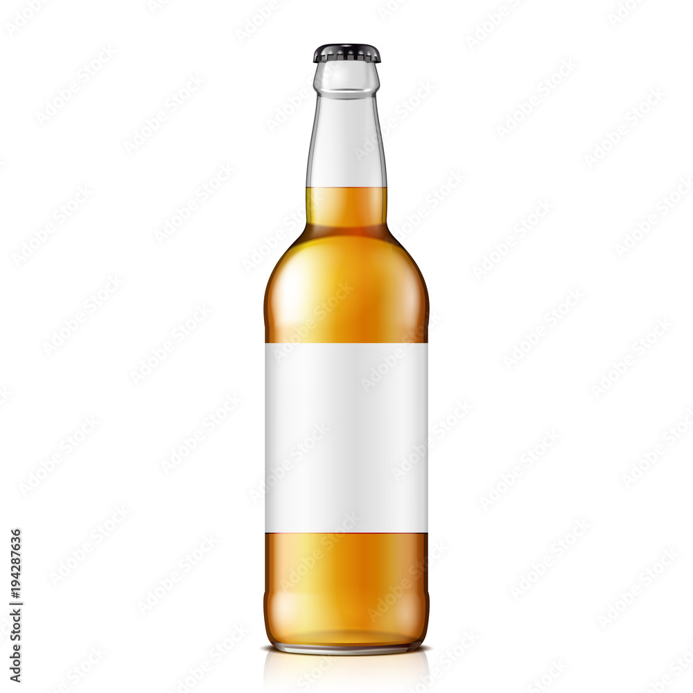 Mock Up Glass Beer Lemonade Cola Clean Bottle Yellow Brown. Blank Label. On White Background Isolated. Ready For Your Design. Product Packing. Vector EPS10 Mock Up Glass Beer Lemonade Cola Clean Bottle Yellow Brown. Blank Label. On White Background Isolated. Ready For Your Design. Product Packing. Vector EPS10