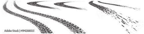 Set of vector trails, traces of the tyre in grunge style on a white background