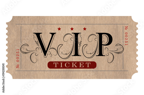 Retro styled vip ticket in black and red elegant tones.