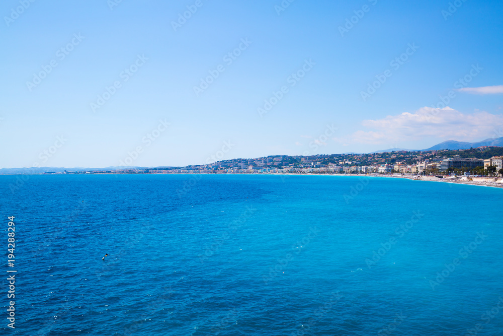 Nice, beautiful beach, French Riviera, Cote d'Azur or Coast of Azure.