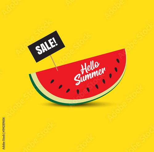 hello summer concept. watermelon and teg sale vector design