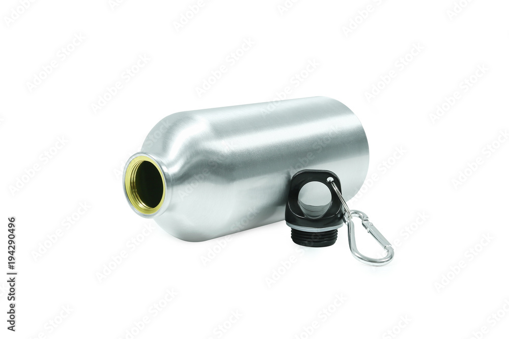 Metallic bottle isolated on white background. Template of empty water bottle for keep temperature. Metallic bottle isolated on white background. Template of empty water bottle for keep temperature.