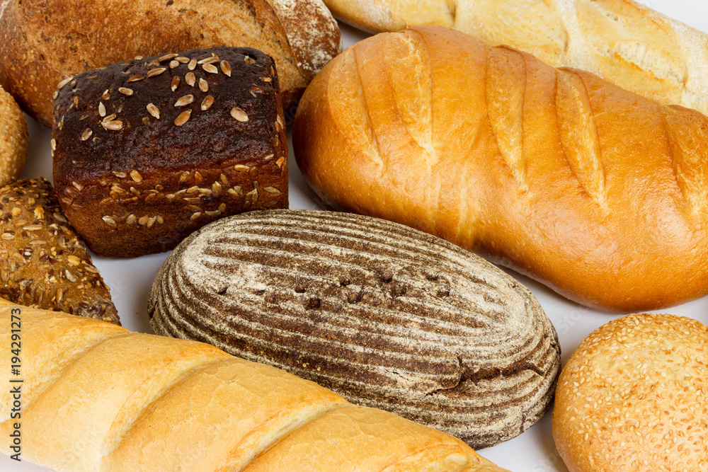 Composition with bread and rolls close up