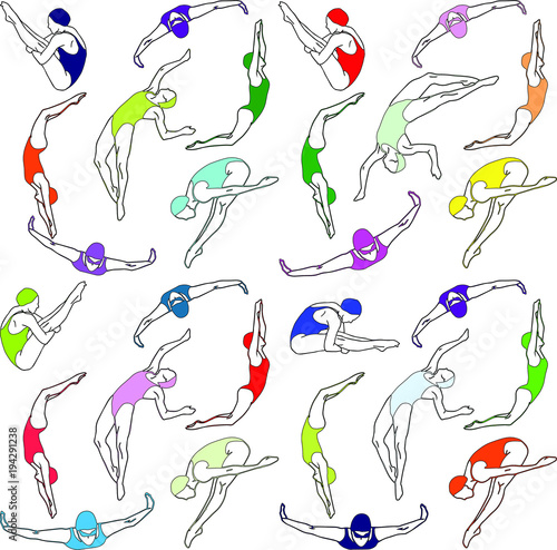 woman swimming, seamless pattern2