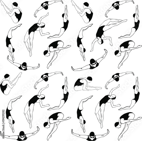 woman swimming, seamless pattern3
