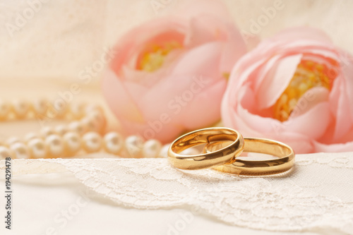 Wedding rings on silk.