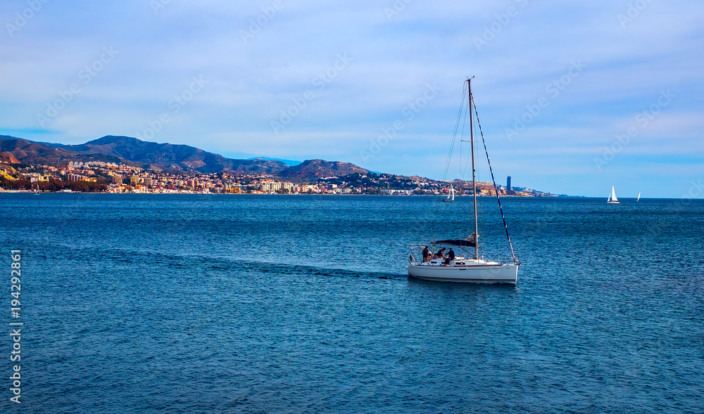 Fototapeta premium A boat trip by sea, Malaga city, Spain