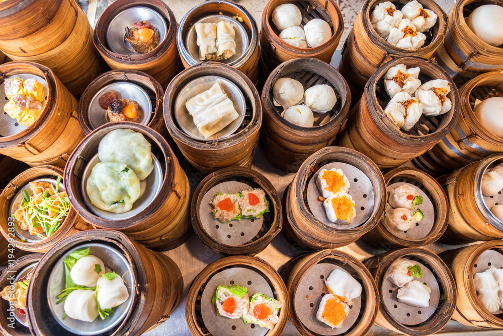 yumcha, dim sum in bamboo steamer, chinese cuisine yumcha, dim sum in bamboo steamer, chinese cuisine