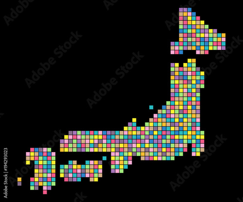 日本地図カラフルランダムドット絵イラスト黒背景 Stock Vector Adobe Stock