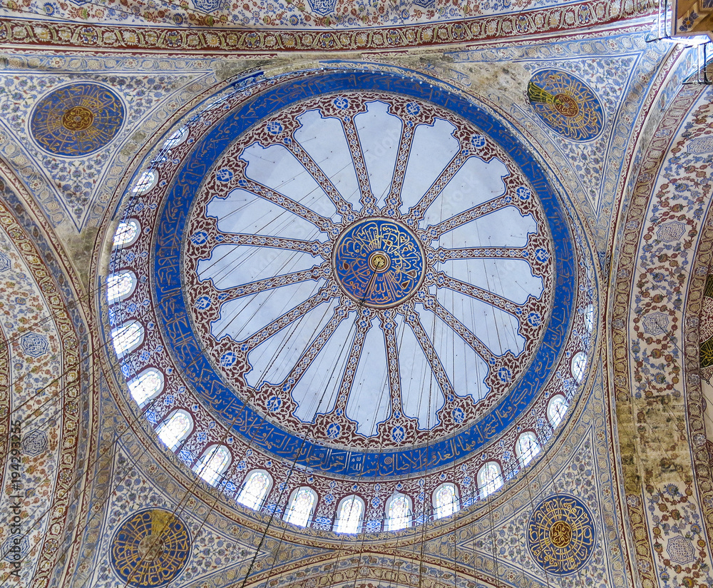 Ceiling inside the Blue Mosque in Sultanahmet, Istanbul, Turkey.