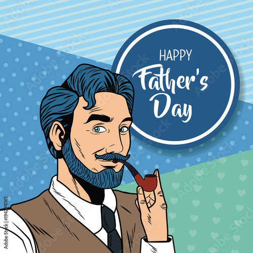 Happy fathers day pop art card vector illustration graphic design