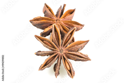 anise and seeds isolated on white background, Star anise spice fruits and seeds isolated on white background close up with clipping path.