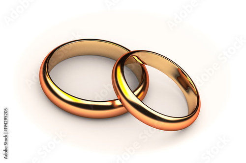 two golden wedding rings isolated on white 3d render photo