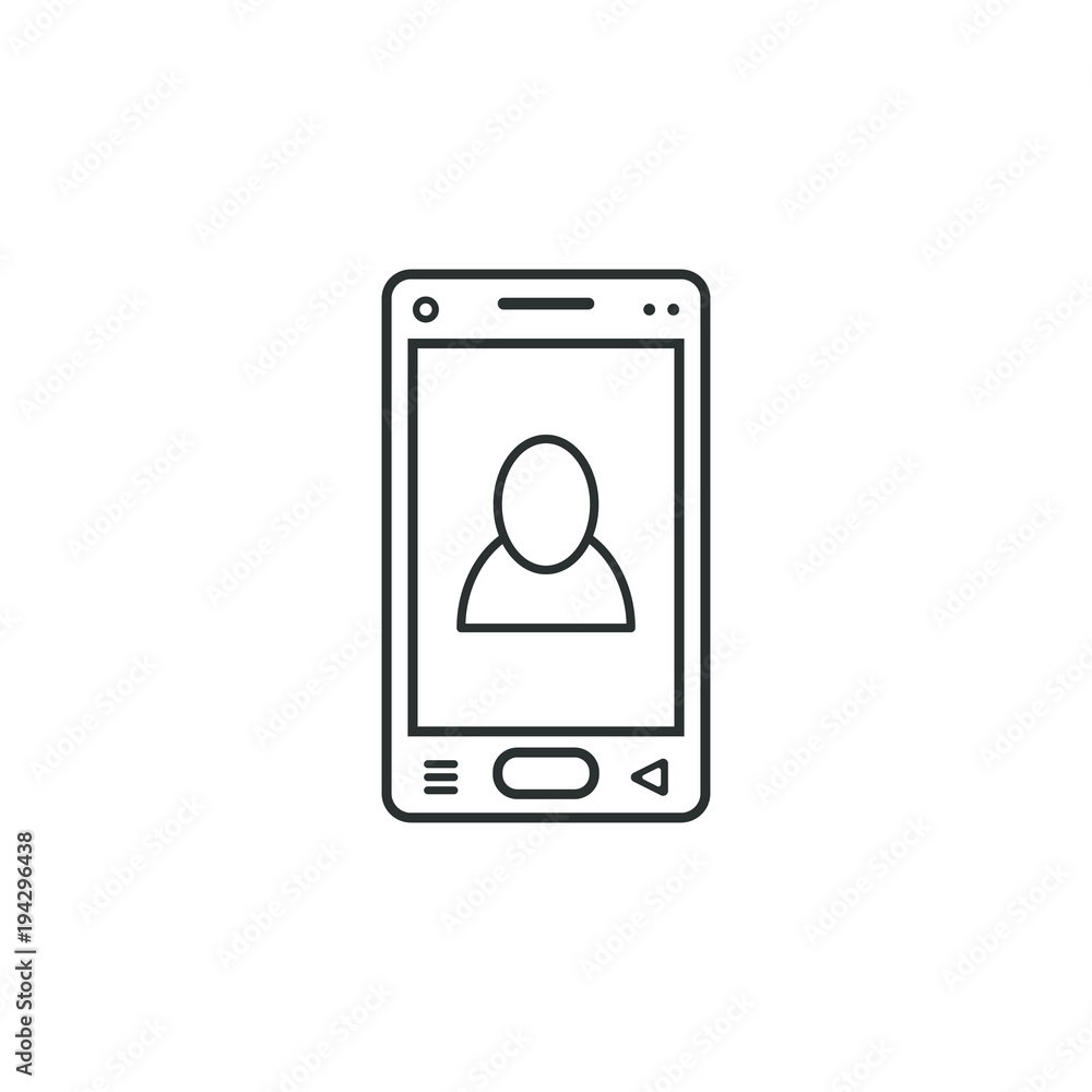 Linear mobile phone icon with a user's sign Linear mobile phone icon with a user's sign