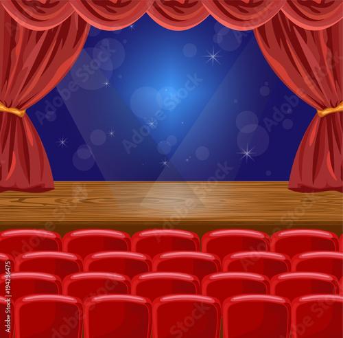 Microphone on a stage Vector illustration. theater or concert scenes