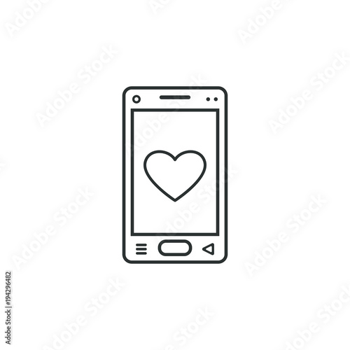 linear mobile phone icon with a heart sign