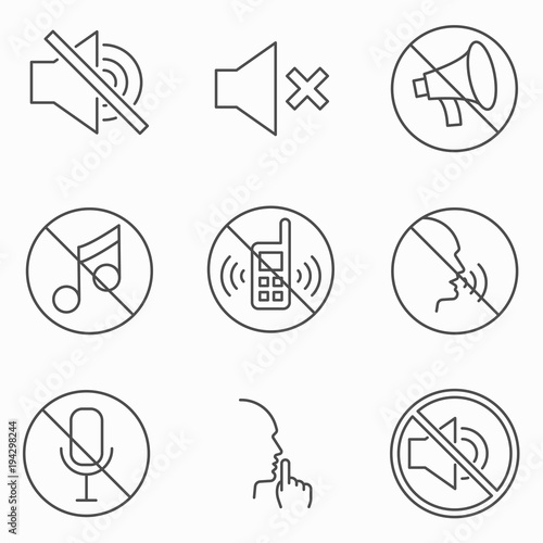 Set of keep silence signes. Line vector icons. Outline style photo