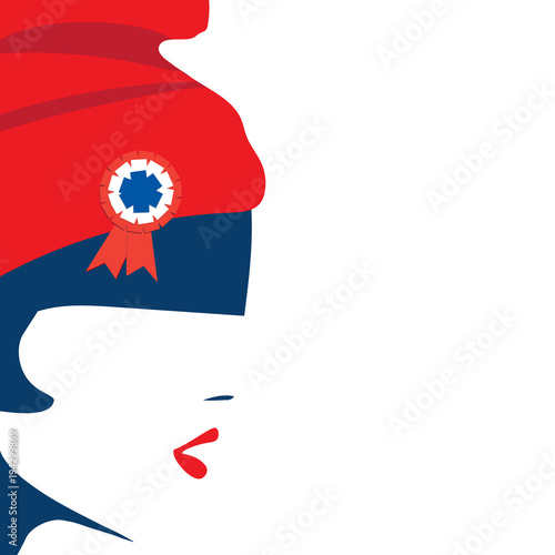 Vector illustration for French National Day or The Fourteenth of July, also called Bastille Day: The symbol of France Marianne and a space for copy. photo