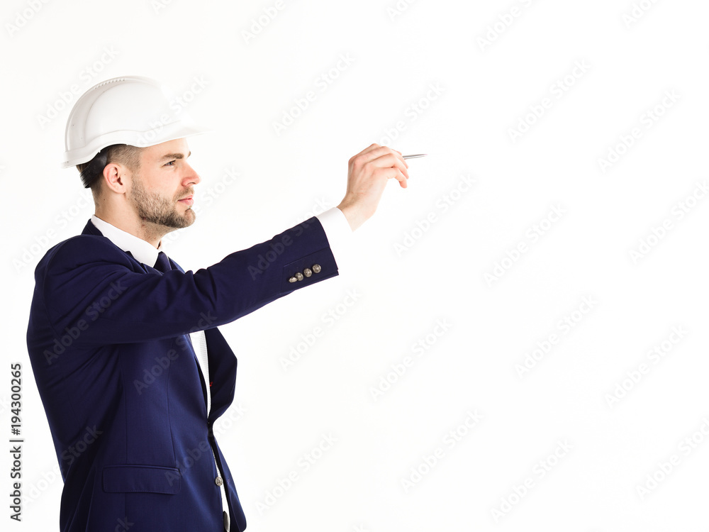 Engineering and business concept. Man with busy face Engineering and business concept. Man with busy face