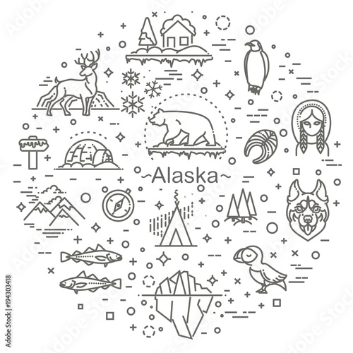 Thin line Arctic icons set, North Pole outline logos vector illustration