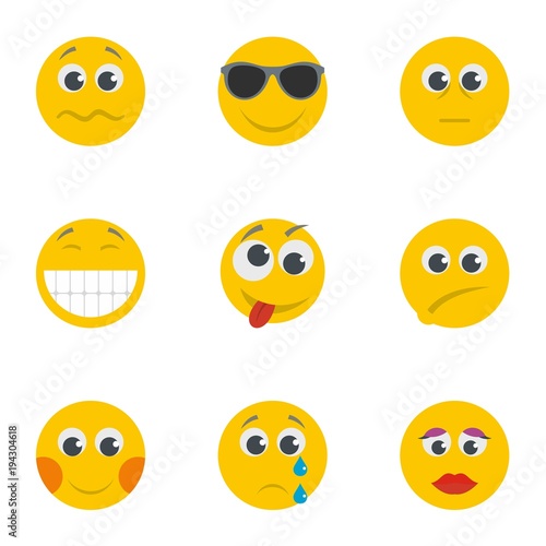 Smug smile icons set. Cartoon set of 9 smug smile vector icons for web isolated on white background