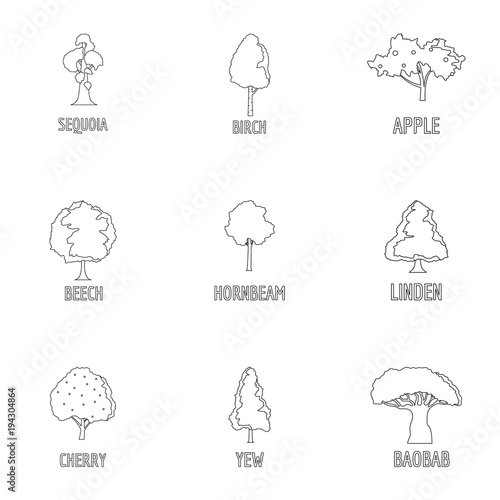 Diversity of the forest icons set. Outline set of 9 diversity of the forest vector icons for web isolated on white background