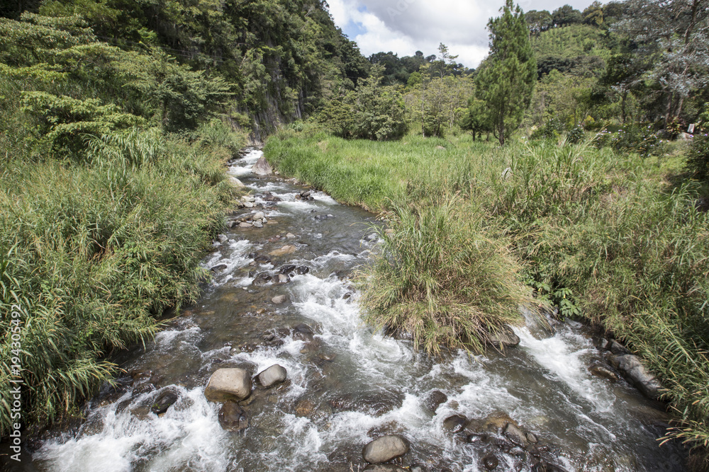 Caldera river through rocks in a rainforest, Boquete ,Chiriqui highlands, Panama, Central America Caldera river through rocks in a rainforest, Boquete ,Chiriqui highlands, Panama, Central America