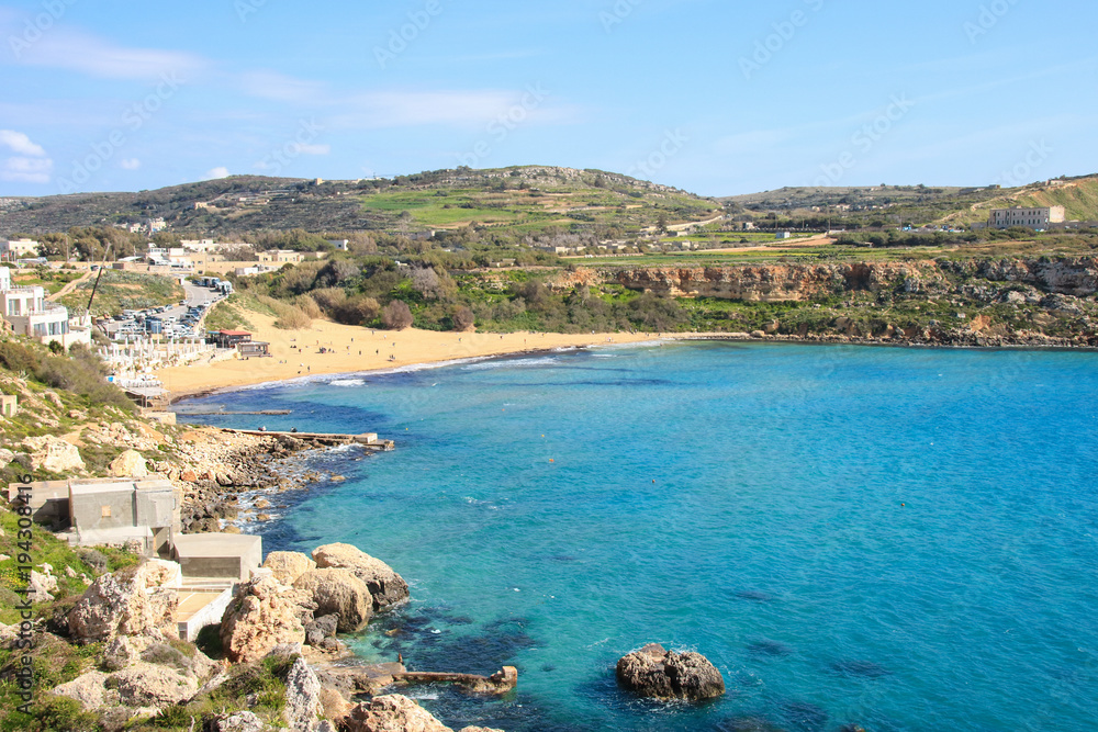 Golden Bay, Panorama, Frühling, Malta