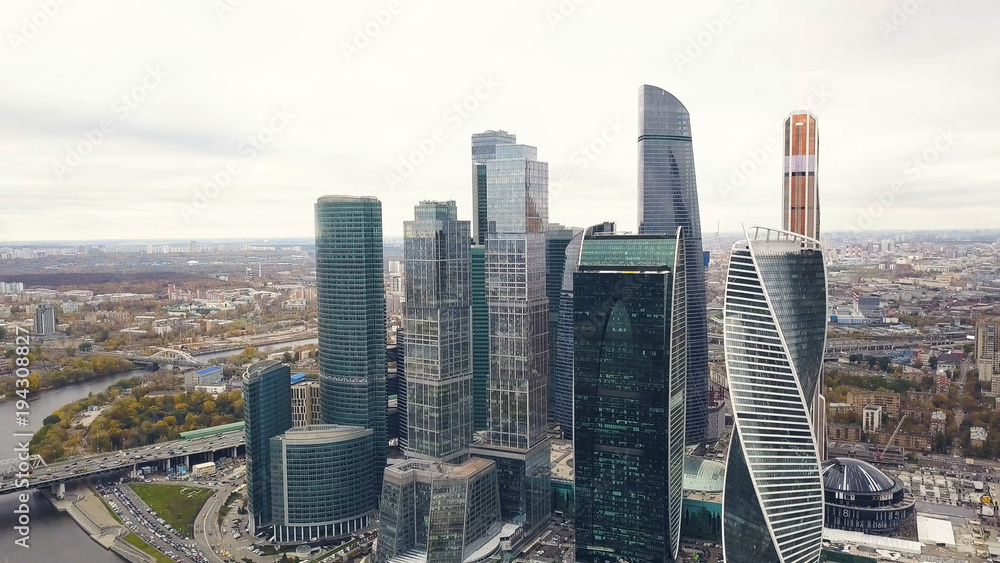 View of Moskva-city Moscow International Business Center Moscow, Russia. Clip. Top view of the magnificent Business Center-Moscow city