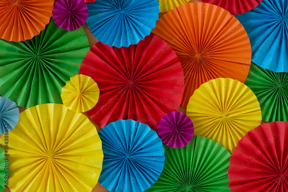 Colorful birthday celebration background wall with multicoloured paper circles Colorful birthday celebration background wall with multicoloured paper circles