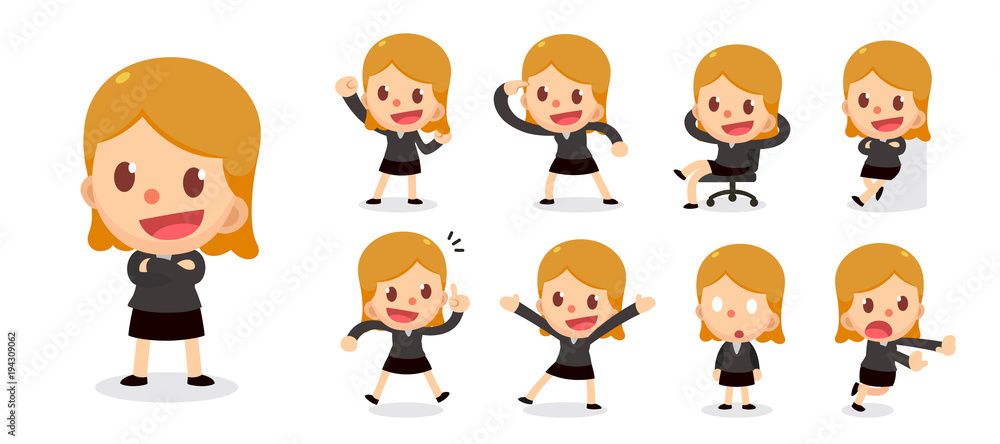 Set of tiny business woman character in actions. Set of tiny business woman character in actions.