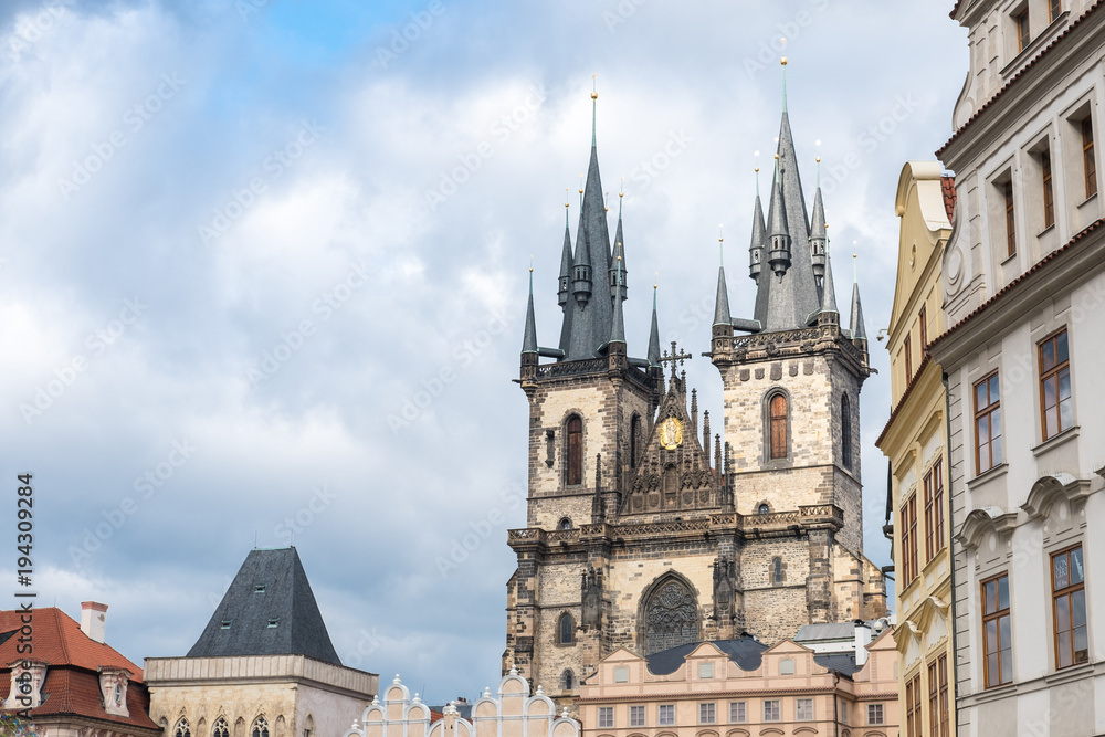 Tyn Church and buildings around the Old Town Square, Prague, Czech Republic