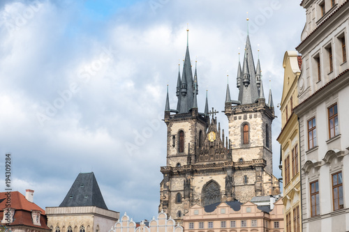 Tyn Church and buildings around the Old Town Square, Prague, Czech Republic © moomusician