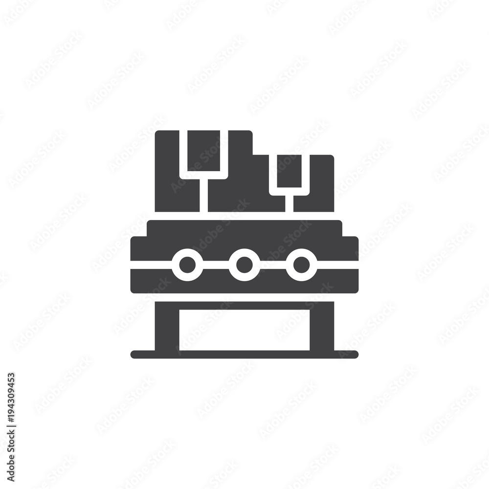 Conveyor vector icon. filled flat sign for mobile concept and web design. Industrial automatic belt machine simple solid icon. Symbol, logo illustration. Pixel perfect vector graphics