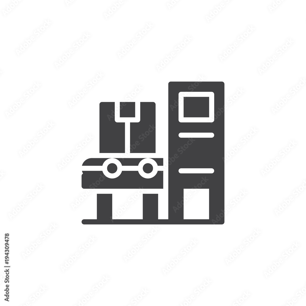 Industrial automatic belt machine vector icon. filled flat sign for mobile concept and web design. Conveyor simple solid icon. Symbol, logo illustration. Pixel perfect vector graphics Industrial automatic belt machine vector icon. filled flat sign for mobile concept and web design. Conveyor simple solid icon. Symbol, logo illustration. Pixel perfect vector graphics
