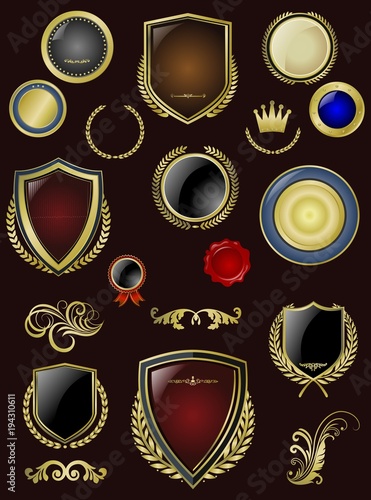 Vektorvorlagenset mit Wappen und Siegeln